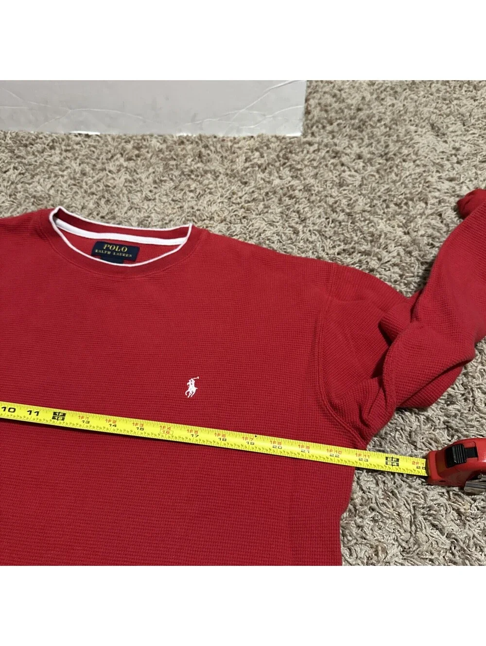 Polo Ralph Lauren Men's Polo Shirt Large? Red Long Sleeve Mesh/Thermal